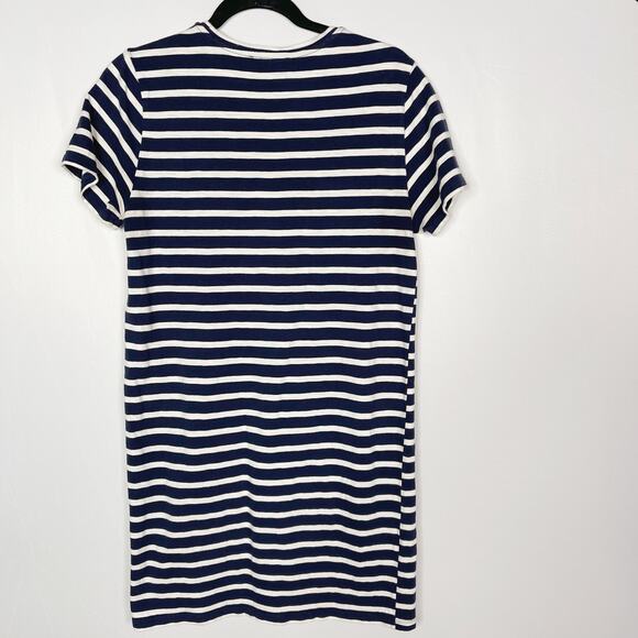Everlane Medium M Navy Blue White The Beach Tee Dress Staggered Stripe Crew Neck - Picture 2 of 10